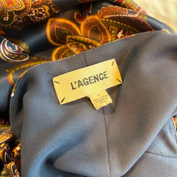 L'Agence Navy Paisley Silk Satin Slip 'Jodie' Dress sz 2